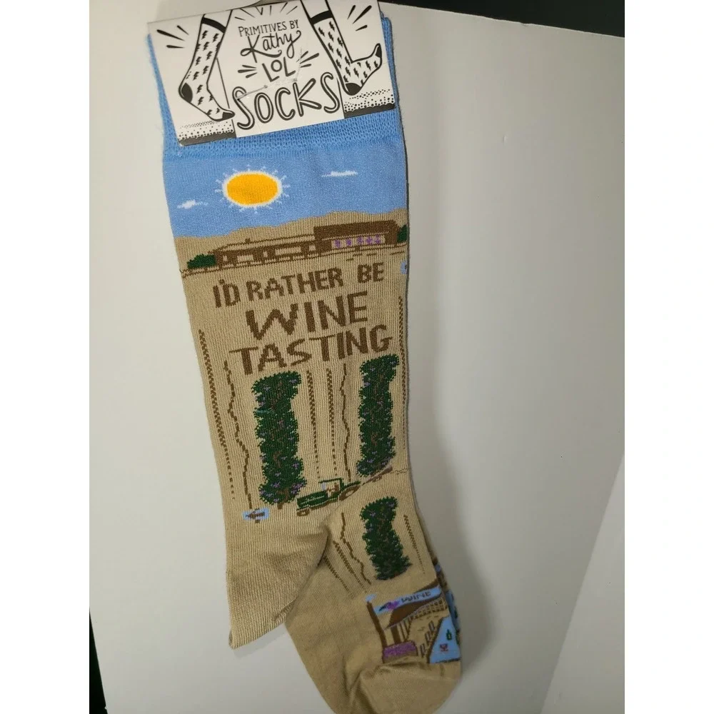 Primitives by Kathy Novelty Socks for Women -‎ I'd Rather Be Wine Tasting - NEW